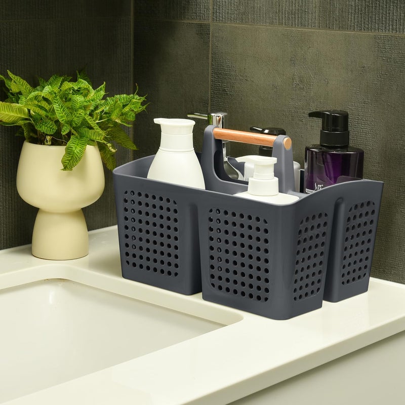 PAKCHOICE Portable Shower Caddy Basket with Compartments, Plastic Divided Cleaning Caddy Organizer Storage Tote with Handle for Bathroom, College, Dorm Room Essentials, Dark Gray - Image 3